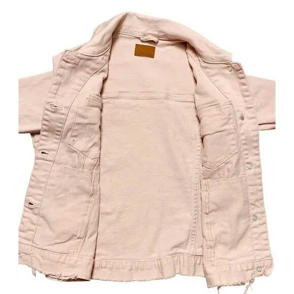 Judy Blue Womens Pink Denim Jacket Size S Distressed Hem Button Up Pockets - Picture 7 of 16